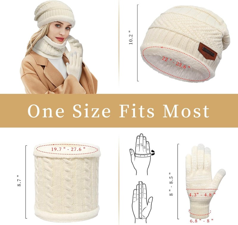 MAYLISACC Winter Knit Beanie Hat Neck Warmer Scarf and Touch Screen Gloves Set 3 Pcs Fleece Lined Skull Cap for Men Women - Image 2